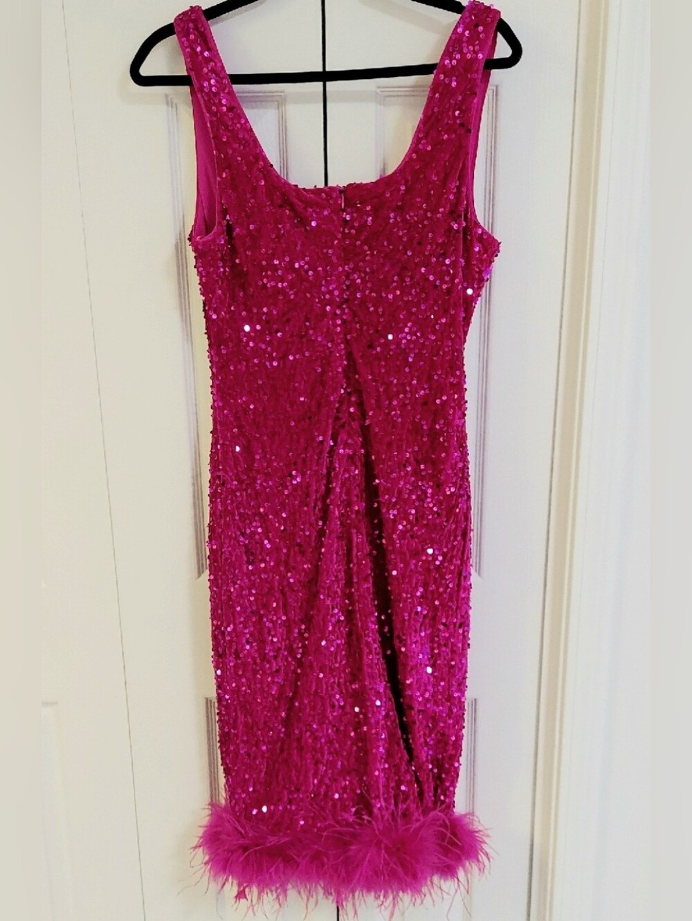Fashion Nova Dress, New! Size XL, Magenta Pink, Sequins Feathers - Picture 7 of 10